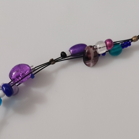 925 Vintage Butterfly Pottery Necklace Artisan Glass Beaded Purple Cats Eye Vtg - Picture 9 of 16